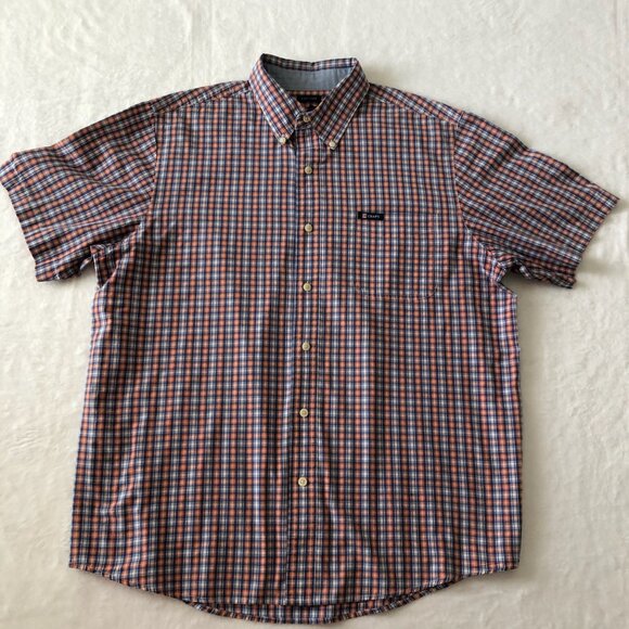 Ralph Lauren CHAPS Large Blue & Orange Plaid Button Down Short Sleeve Shirt Men - Picture 1 of 8